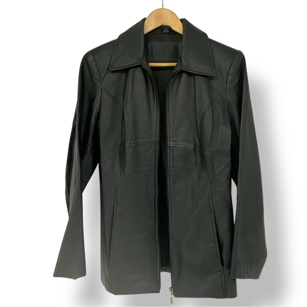 Jaqueline Ferrar Black Vintage Leather Jacket Women's size Small